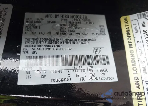 2006 Lincoln Navigator Luxury/Ultimate from USA, damaged, VIN 5LMFU28576LJ25037